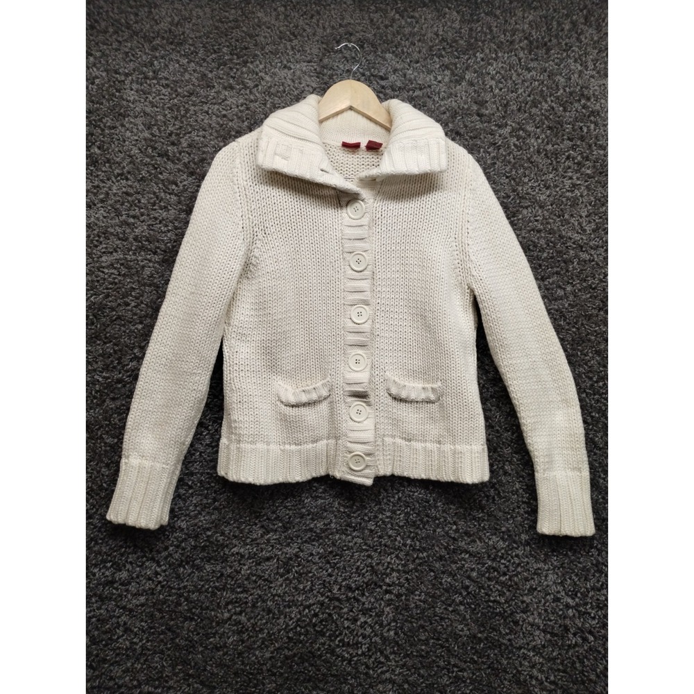Mossimo Cardigan Sweater Women XL White Knit Collared Cute Comfortable - Picture 1 of 9